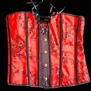Beautiful embroidered‎ floral red corsette, size M